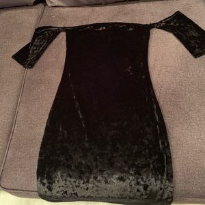 Off Shoulder Black Velvet Dress